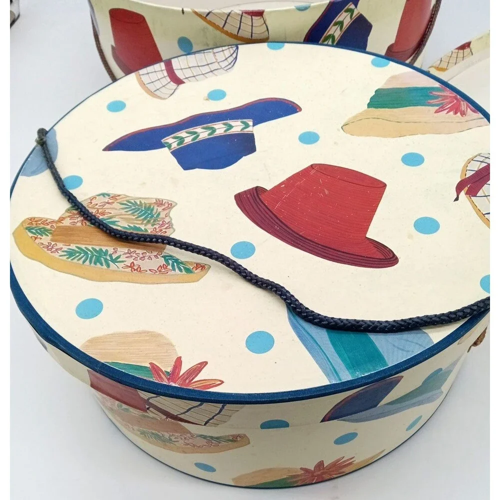 Vintage Set of 2 Nesting Hat Storage Boxes Fun Retro Hat Design 14